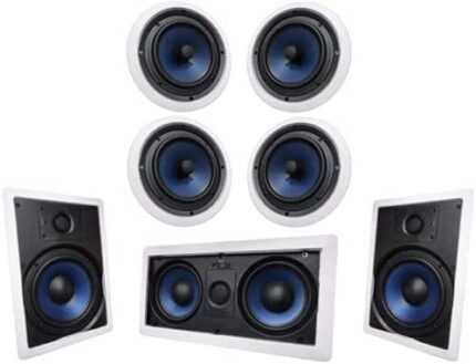 Silver Ticket Products 1 x Center, 1 x Left & 1 x Right in-Walls and 4 x in-Ceiling Surround Sound 7.1 Speaker Home Theater Bundle Package
