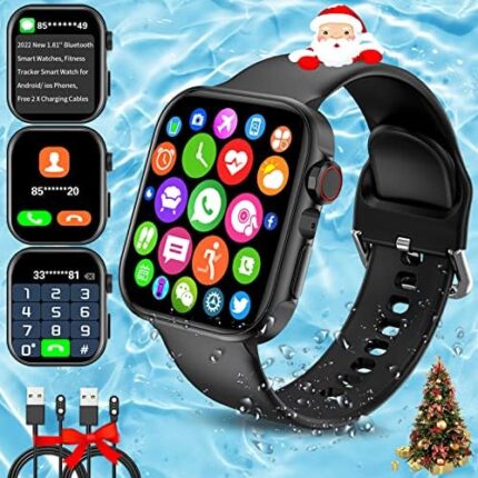 Smart Watch for Men Women, Newest 1.81" Large Screen Smartwatch Bluetooth with Answer/Make Call/Text,Waterproof SmartWatch for Android IOS Phones with Fitness Activity Tracker and Pedometer Etc(Black)