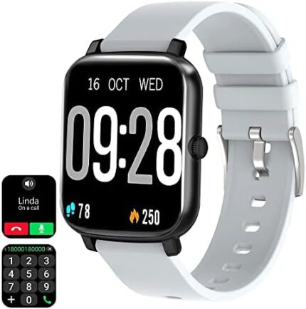 Smart Watch with Call Receive/Dial for Android Phones and iPhone Compatible,Waterproof Fitness Watch with Heart Rate SpO2 Sleep Tracker Voice Control Sport Smartwatch for Women Men Gray