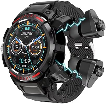 Smart Watch with Earbuds, 4 in 1 Bluetooth Smart Watch, 1.43" HD Screen Smartwatch for Men, Rugged Military Bluetooth Call(Answer/Calls) Fitness Tracker, IP67 Waterproof, AI Voice Assistant