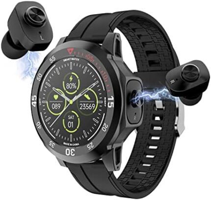 Smart Watch with Earbuds,2 in 1 Fitness Tracker with 64GB Memory 1.3 Inch Drinking Water Reminder Touch HD Screen for iPhone Samsung Android Phones