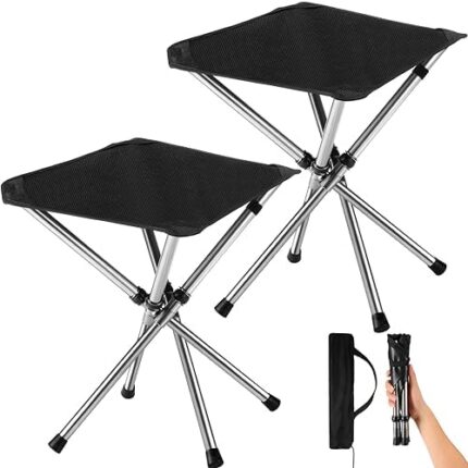 Soaoo 2 Pack Portable Small Camping Stool 13.8 Inch Compact Lightweight Folding Stool with Carry Bag Outdoor Camp Chairs for Adults Beach Hiking Fishing BBQ Gardening Travel