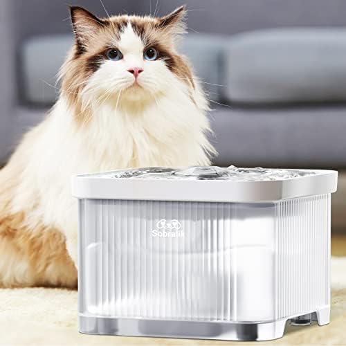 Sobralik Cat Water Fountain with Wireless Pump, 101oz/3L Pet Water Sobralik Cat Water Fountain with Wireless Pump, 101oz/3L Pet Water Fountain Indoor, Automatic Dog Water Dispenser with Easy to Clean & Assemble, 2 Replacement Filters for Cats, Dogs, Pets