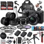 Sony a6400 Mirrorless Camera with 16-50mm Lens, 128GB Extreem Speed Memory,.43 Wide Angle & 2X Lenses, Case,Tripod, Filters, Hood, Grip,Spare Battery & Charger,Editing Software Kit -Deluxe Bundle