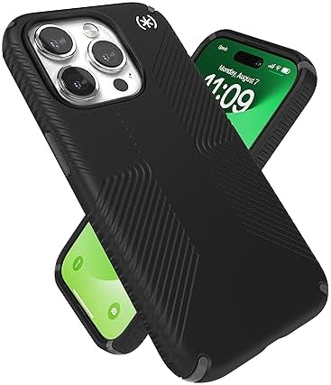 Speck iPhone 15 Pro Case - Built for MagSafe, Drop Protection Grip - Scratch Resistant, Soft Touch, 6.1 Inch Phone Case - Presidio2 Grip Black/Slate Grey/White