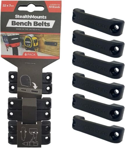 StealthMounts Bench Belt - Universal Tool Holder | Tool Holster Set - 6 Pack | Perfect Tool Hanger Storage Dock for Power Tools, Tape Measures and Belt Clips (12 Pack Black)