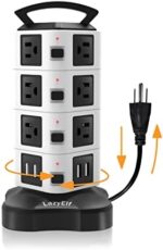 Surge Protector Power Strip Tower, Lazy Elf 6.5ft Extension Cord with Multiple Outlets, USB Ports, Overload Protection for Home Office (Black & White)