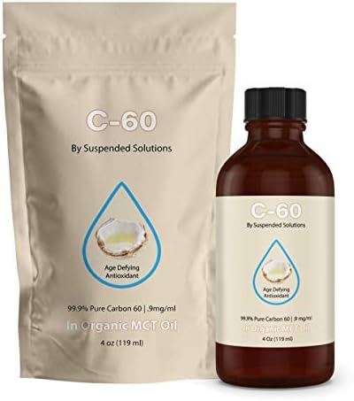 Suspended Solutions - C-60 MCT - 4oz -99.9% Pure C-60 in Organic Extra Virgin MCT Oil - 100% Solvent Free - 108mg Active C60 - Glass Bottle - Carbon 60