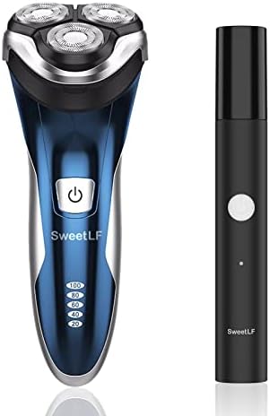 Sweetlf Electric Shaver, Mens Electric Razor, IPX7 Waterproof Dry Wet Rotary Shaver Razors,USB Rechargeable（Quiet, Charge Time: 1 Hour, Use Time 120 min，with Nose Hair Trimmer）