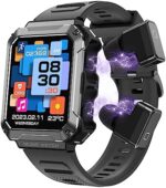 T93 3 in 1 Smart Watch with Earbuds Voice Recorder with 4GB Call/Answer Fitness Tracker Blood Oxygen Heart Rate Sleep Monitor Touch HD Screen Samsung Android Phones for Men and Women（Black）