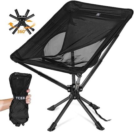 TCEK Portable Swivel/ Camping Chairs - Small Compact for Adults That Setup in 8 Seconds, Lightweight Outdoor Folding Chair for Camping, Backpacking, Hiking, Beach, Support 300 LBS