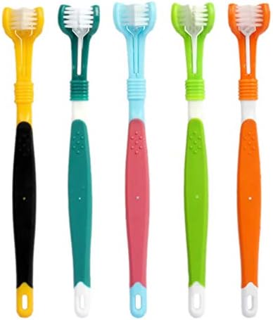 TEHAUX Small Dog Toothbrush Pet Cleaning Mouth Brushes, Dog Cat Teeth Care Brushes 3-Sided Toothbrushes for Most Pets Dogs Different Teeth and Mouth Shapes, Comfortable to Hold, 5pcs Cat Toothbrush