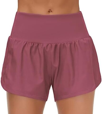 THE GYM PEOPLE Womens High Waisted Running Shorts Quick Dry Athletic Workout Shorts with Mesh Liner Zipper Pockets