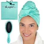 THE PERFECT HAIRCARE Microfiber Curly Hair Towel Wrap with Wet/Dry Brush - Fast Drying and Gentle Detangling for Women, Girls, Kids, Children - Great for Travel, Gifts and Hair Extensions