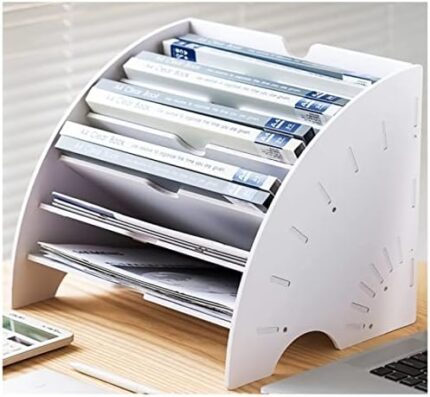 THUMEYE File Organizer for Desk, Fan-Shaped Desktop Organizer for Document/Letter/Paper with 6 Compartments, File Folder Organizer for Office School Home, White, 13.2'' D x 10.9'' W x 10.9'' H