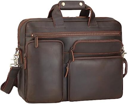 TIDING Men's Vintage Leather Briefcase 15.6" Laptop Computer Attache Case Business Travel Messenger Shoulder Bag