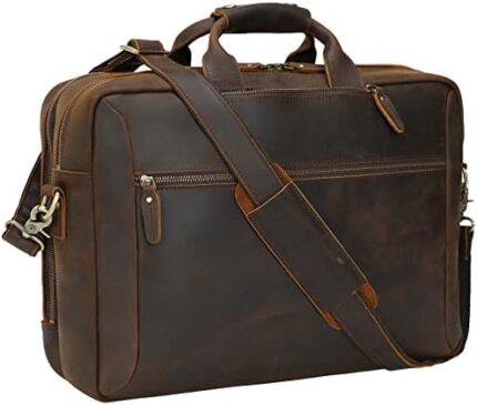 TIDING Vintage Leather 15.6" Laptop Briefcase for Men Convertible Backpack Messenger Shoulder Bag for Work Business Travel