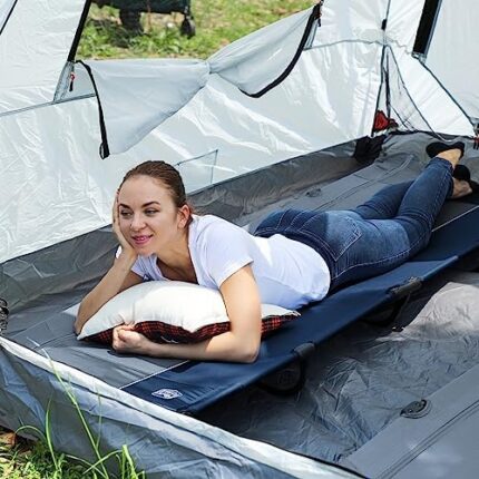 TIMBER RIDGE Lightweight Aluminum Camping Cot, 20-Second Quick Set-Up Folding Cot with Zipper Closure, Portable Carry Bag Included for Camping, Travel and Outdoors, Support up to 225lbs, Navy