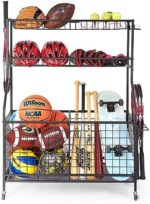 TNINE Sports Equipment Garage Organizer, Garage Toy Organizer, Rolling Ball Storage Cart for Indoor/Outdoor Use, Sport Gear Rack, Holds Basketballs, Baseball Bats, Footballs, Tennis Rackets and More