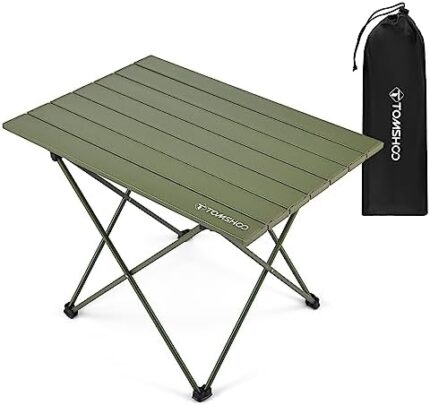 TOMSHOO Camping Table Folding Portable Beach Table with Carry Bag Aluminum Lightweight Foldable Table for Outdoor Hiking Picnics BBQ (Green, Medium)