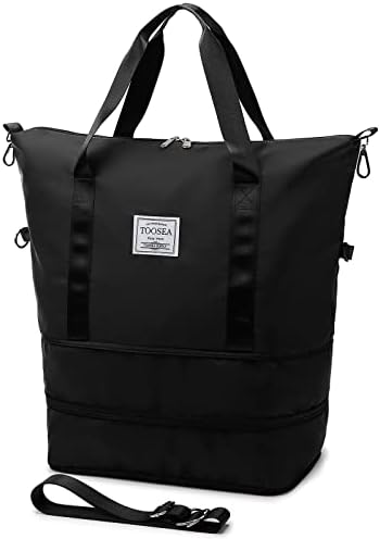 TOOSEA Expandable Travel Duffle Bags for Women Carry On, Weekender Overnight Shoulder Bag, Gym Tote Dry Wet Separation with Luggage Sleeve Large Capacity Folding