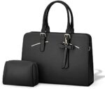 TOPDesign Laptop Bag for Women, Waterproof PU Leather Work Briefcase fits 15.6 Inch Computer, Large Tote Messenger Shoulder Bag, Stylish Business Purse Handbag Satchel (Black)