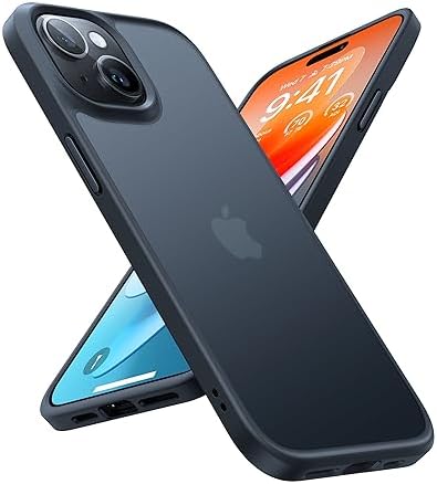 TORRAS Designed for iPhone 15 Case [12FT Military Grade Drop Protection] Protective Shockproof Hard Matte Slim Phone Case for iPhone 15 Phone Case with Translucent Back Silicone Edge, Black