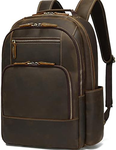 Taertii Full Grain Genuine Leather Backpack for Men, 16" Laptop Rucksack Backpack for Travel Business 32L - Brown