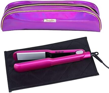 Terviiix Large Capacity Hair Tools Travel Bag and Heat Resistant Mat for Curling Wand Set, Flat Iron Hair Straightener, Curling Iron, Hair Crimper, Haircare Accessories (PU Bag Rose Red)