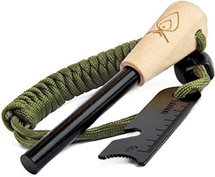 Texas Bushcraft Fire Starter - 3/8" Thick Ferro Rod with Striker and Paracord Wrist Lanyard – Waterproof Flint Fire Steel Survival Lighter for Your Camping, Hiking and Backpacking Gear