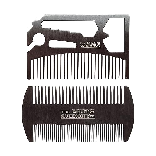 The Men's Authority Co™ Ultimate Premium Hair, Beard Grooming Combs (Set of 2) -Stainless Steel Multifunctional Wallet Size Comb for Hair, Mustache and Beard Care – Double