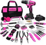 ThinkLearn Tool Kit with 20V Cordless Drill(265in-lbs), Pink Drill Set for Women, Lady's Home Tool Kit for DIY, Daily Repair Tool Set as a Creative Gift with a Large-Capacity Tool Storage Bag