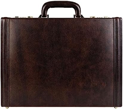 Time Resistance Leather Attache Case for Men and Women - Full Grain Italian Leather Briefcase - Laptop Bag up to 15”