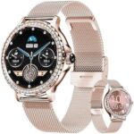 Torich Smart Watches for Women with Diamonds, 100+ Sport Modes,Sport Fitness Tracker, Alexa Built-in(Answer/Make Call),Menstrual Cycle Monitoring Tracker, 2 Straps, Android iOS (Gold)