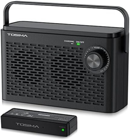 Tosima TV-8000 Wireless TV Speaker for Hard of Hearing,Portable TV Wireless Speakers for Seniors and Elderly,TV Soundbox with Rechargable Battery, AUX3.5mm, 2.4G RF Transimitter 100Ft Range