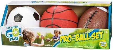 Toysmith Get Outside GO! Pro-Ball Set, Pack of 3 (5-inch soccer ball,6.5-inch football and 5-inch basketball) (2709)