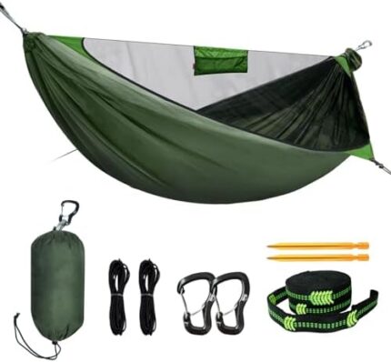 Travel Bird Camping Hammock with Mosquito Net, All-in-one Fast Open Lightweight Portable Double hammocks with Ridge line, Large Space Easy Set up,Gear for Outside Backyard Outdoor Hiking Backpacking