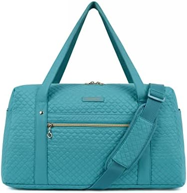 Travel Duffle Bag, BAGSMART 31L Quilted Weekender Overnight Bag for Women with Laptop Compartment, Large Carry On Airport Bag with Wet Pocket & Shoe Bag for Business Trips, Sports (Lake Blue)