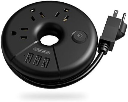 Travel Power Strip, NTONPOWER Portable Charging Station 3 USB Without Surge Protector Short Extension Cord 15 inches Compact for Home, Office, Cruise Ships, Business Trip, Hotels, Black