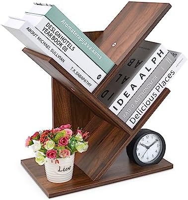 Tree Bookcase, 2 Tier Tree Bookshelf, Retro Floor Standing Bookcase, Can Display for CDs/Magazine/Books, Free Standing Tree Bookcase for Bedroom, Living Room, Office, Balcony