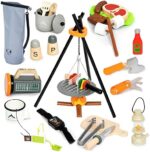 UMU Kids Camping Toys Set, Pretend Play with Campfire, Wooden Camping Playset Cutting Food for Play Kitchen Camping Gear for Kitchen Indoor Outdoor Camping Toys for Kids Toddlers Boys Age 3 4 5 6 7 8+