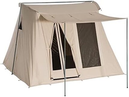 UNISTRENGH Camping Tent Waterproof Cotton Canvas Cabin Tent 4 Season Outdoor Family Camping Shelters with Awning, Mesh & Extra Wide Doors