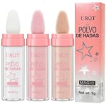 URQT 3 Color Polvo De Hadas Fairy Dust Highlight Patting Powder - Full Body Contouring and Clavicle Pearlescent Patting Powder for Face and Eye, Halloween Sparkling Body Glitter Powder (Trio)