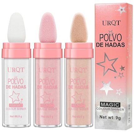 URQT 3 Color Polvo De Hadas Fairy Dust Highlight Patting Powder - Full Body Contouring and Clavicle Pearlescent Patting Powder for Face and Eye, Halloween Sparkling Body Glitter Powder (Trio)