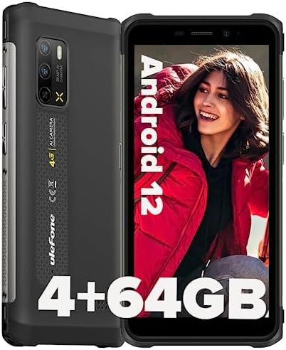 Ulefone Armor X10 Pro Rugged Phone, Android 12 OS Unlocked Cell Phone, 64GB Storage, 20MP Main Camera, 5180mAh, Dual Speakers, Headset-Free FM Radio, 3-Card Slot Rugged Smartphone, Black