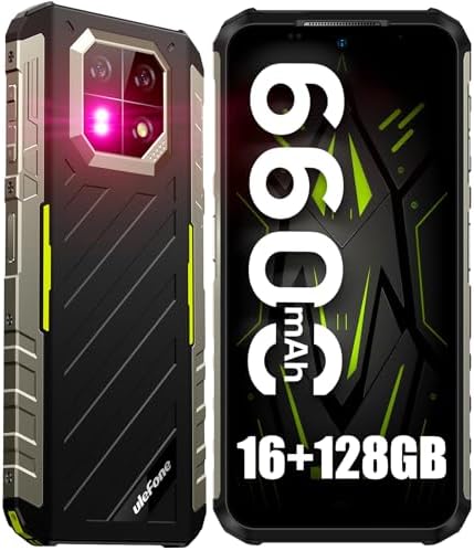 Ulefone Rugged Phones, Armor 22 Rugged Smartphone, 64MP+64MP Dual Cameras, 16+128GB, Android 13, 6600mAh, 33W Fast Charging, 3-Card Sot, Face/Fingerprint Unlock, NFC T-Mobile Cell Phone (Green)