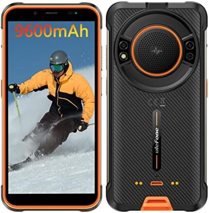 Ulefone Rugged Smartphone, Power Armor 16 Pro 9600mAh Battery, Android 12 4GB+64GB Rugged Phone, 16MP Rear Camera, 5.93" HD+ Screen, 3.5W Loud Speaker, Built-in Glare Flashlight, Dual SIM 4G-Orange