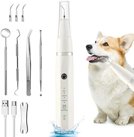Ultrasonic Tooth Scaler for Dogs with 5 Modes & LED Lamp, Dog Toothbrush to Remove Stains Calculus, Dog Tooth Brushing kit for Plaque and Tartar Remover, IPX8 Waterproof Dog Teeth Cleaning kit
