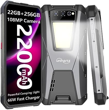 Unihertz Tank 4G Rugged Smartphone Unlocked, 22000mAh Battery 22GB 256GB Cell Phone 108MP Camera IP68 Waterproof 6.81" Rugged Phone with 66W Fast Charger, Dual Sim OTG NFC(Support T-Mobile & Verizon)