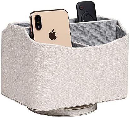 UnionBasic Rotating Desk Organizer, 360 Degree Desk Spinning Caddy, Desktop TV Guide/Mail/Media/Remote Controller Holder Organizer, Beige Linen Texture